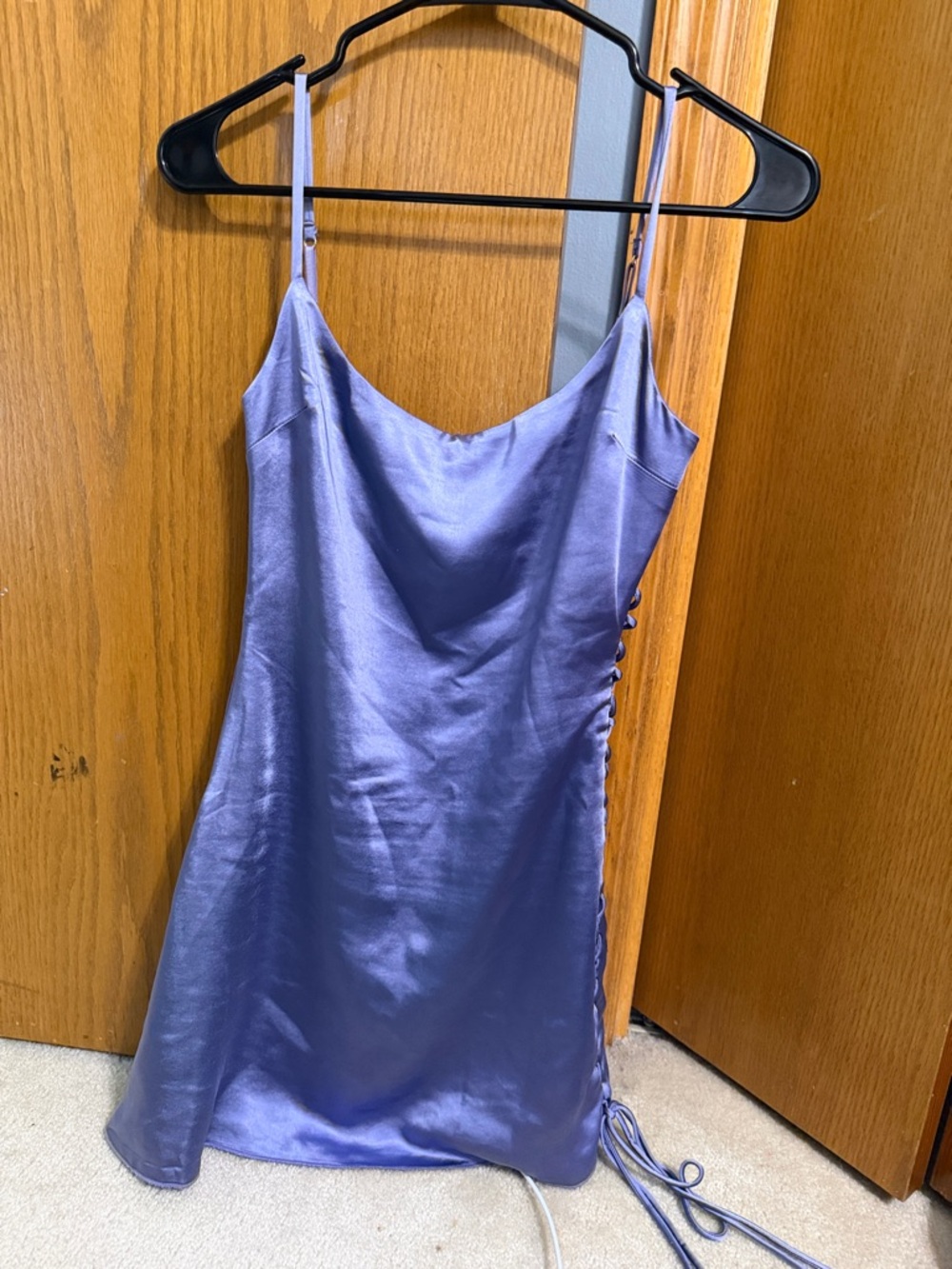 Oh Polly Satin Lavender Slip Dress with Side Tie Detail